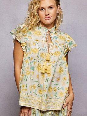 ⭐️ POL “ MARCY “ POL HAND BLOCK PRINTED WOVEN TOP SHIRT 61A